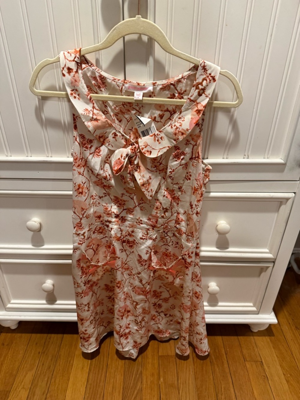 Betsey Johnson Cream and Rust Floral Tie-Neck Tank